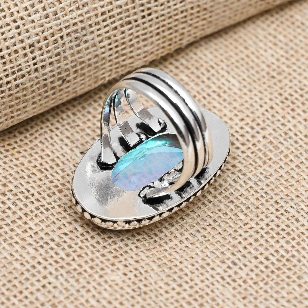 Solid 925 argint curcubeu Mystic Topaz Gemstone Inel de designer lucrat manual Bijuterii lucrate manual