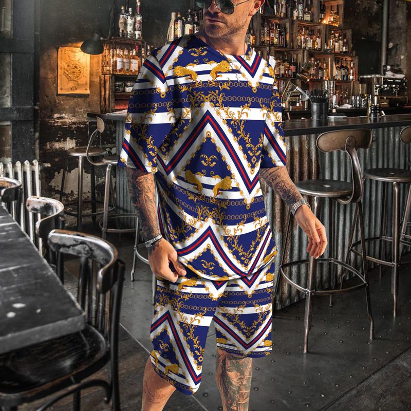 Men 2024 Summer Trend Sets Vintage 3D Printed Tracksuits Clothes Mens Sportswear Casual Shorts Tshirts Sport Suit Male Oversized