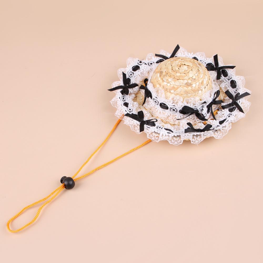 Dog Shade Straw Hat Outdoor Pet Lace Princess Hat Lace Bow Straw Hat Dress Up Ragdoll Cat Hat