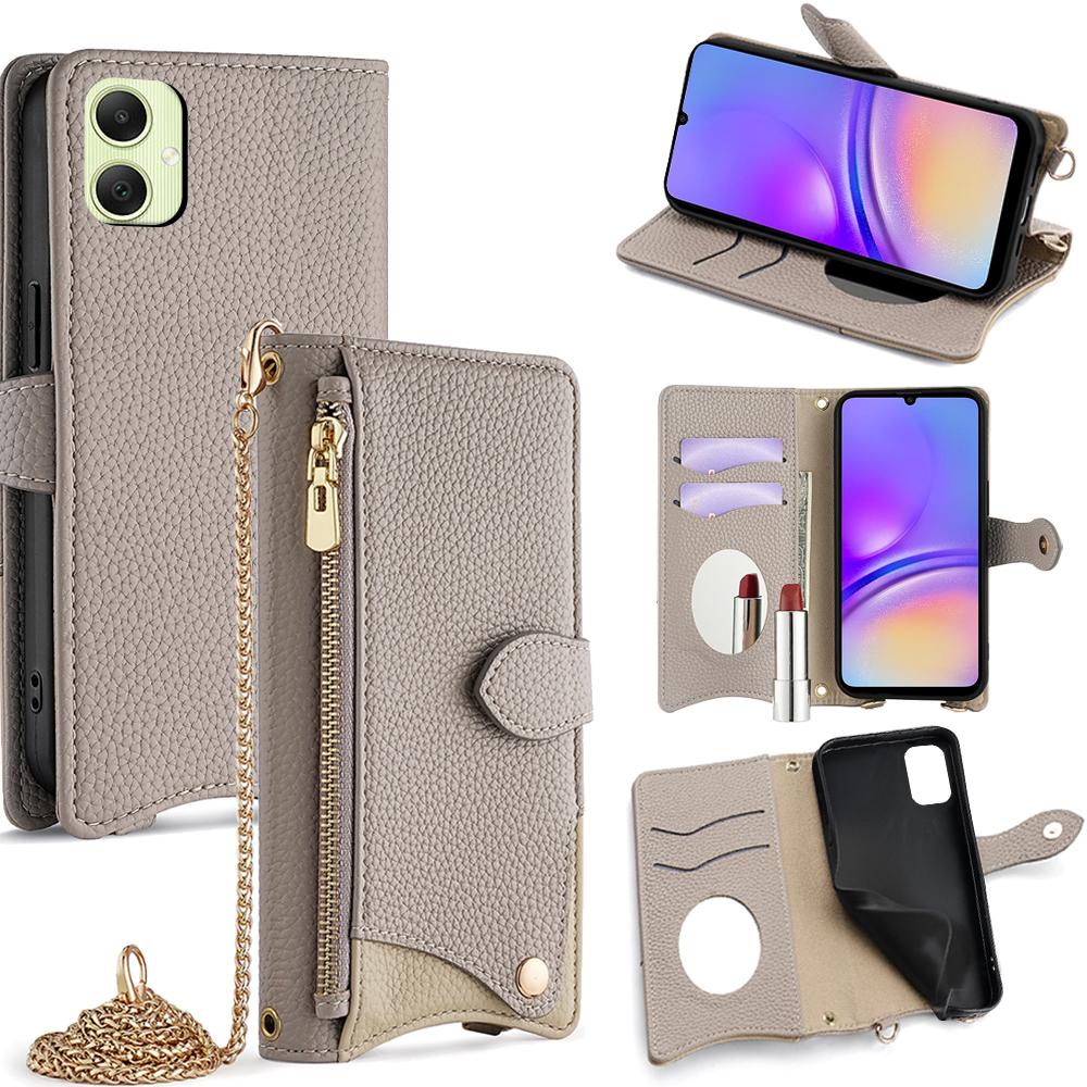 For Samsung Galaxy A05 4G Leather Case Wallet Stand Cover Irregular Tail Style with Chain Strap