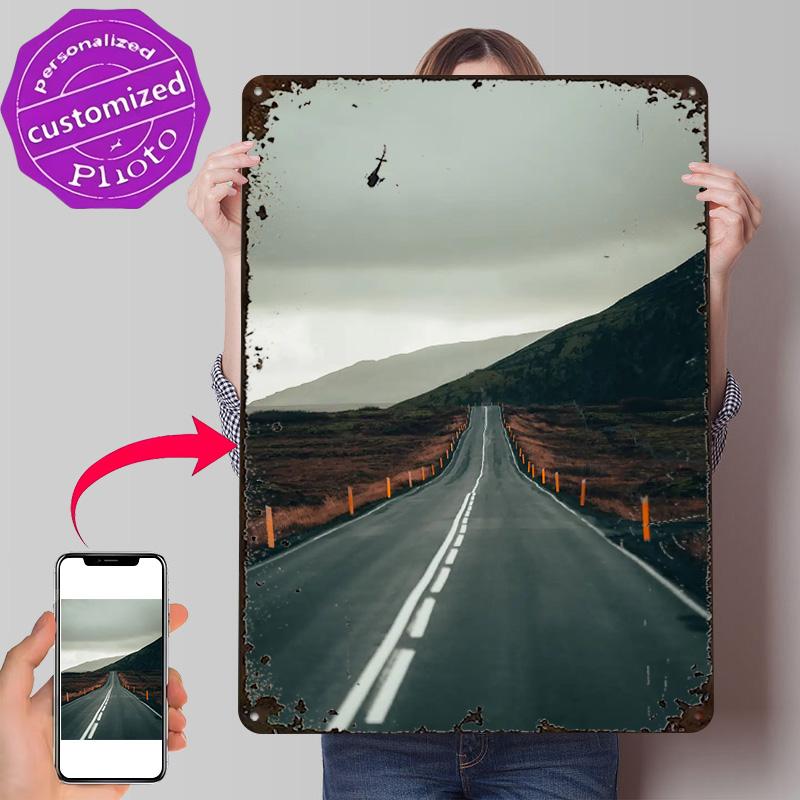 Iceland Road D Texture Printed Poster Custom Vintage Metal Tin Plate Sign for Wall Art Luxury Decoration Home Decor Room House