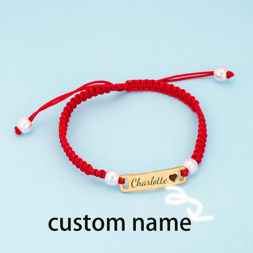 New Personalized Bracelet with a Combination of Rope and Beads Woven Braceletlaser Engraved Text Niche Design Sense
