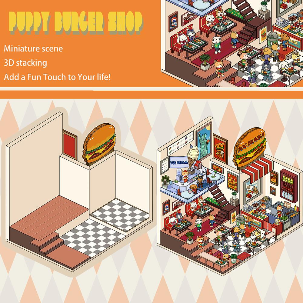 

2PCS Puppy Burger Shop Landscape Sticker Landscape Decoration Chambre Art Picture Paintings Skateboard Cafe Wall Stickers