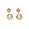 Geometric Rhombus Opal Painless Mosquito Coil Disc Earrings Fashion Temperament Stud Earrings Women's Ear Clips Hole-free High-end Earrings