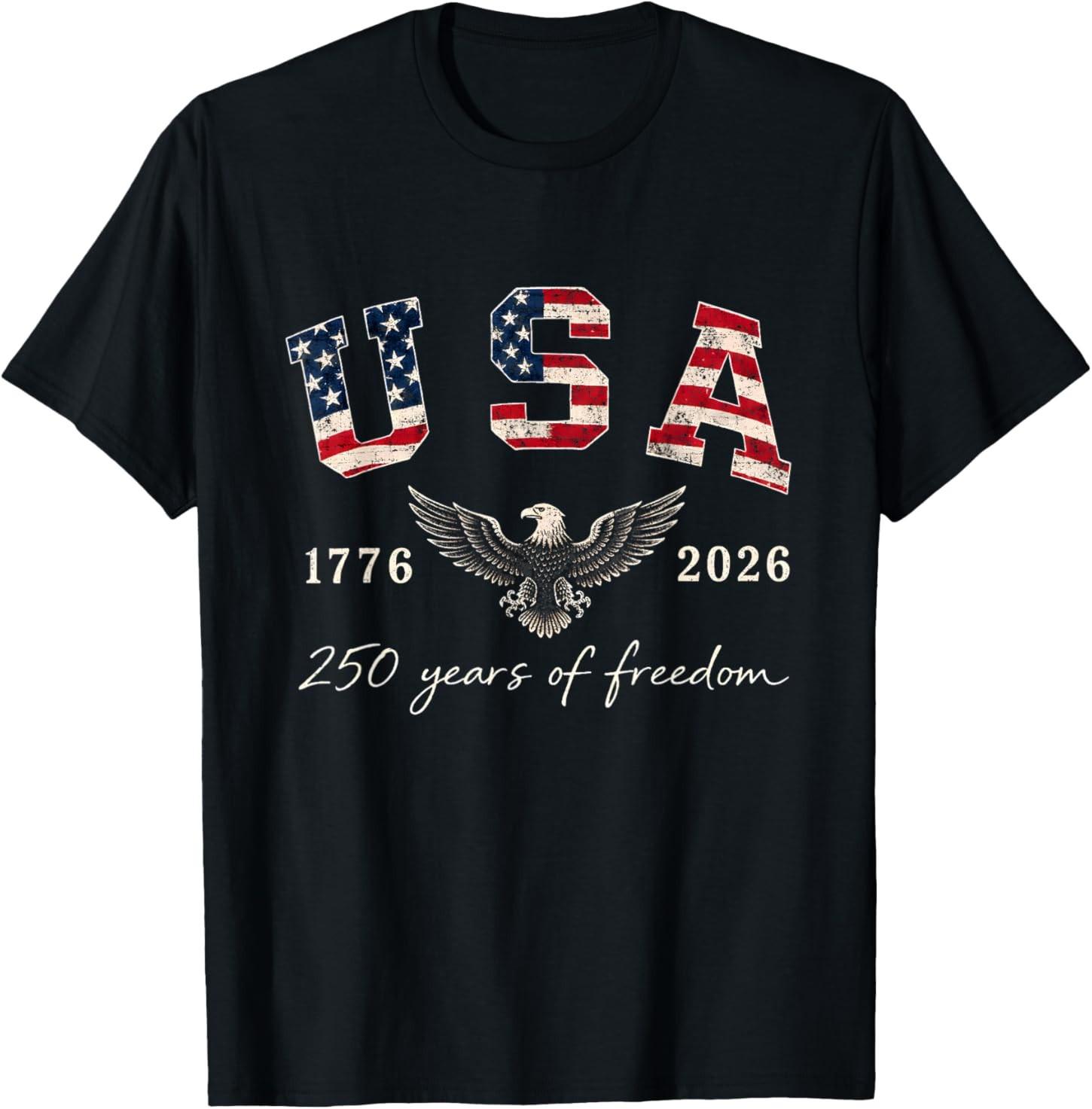 4th July 250th Anniversary 250 Years US Flag Patriotic T-Shirt S