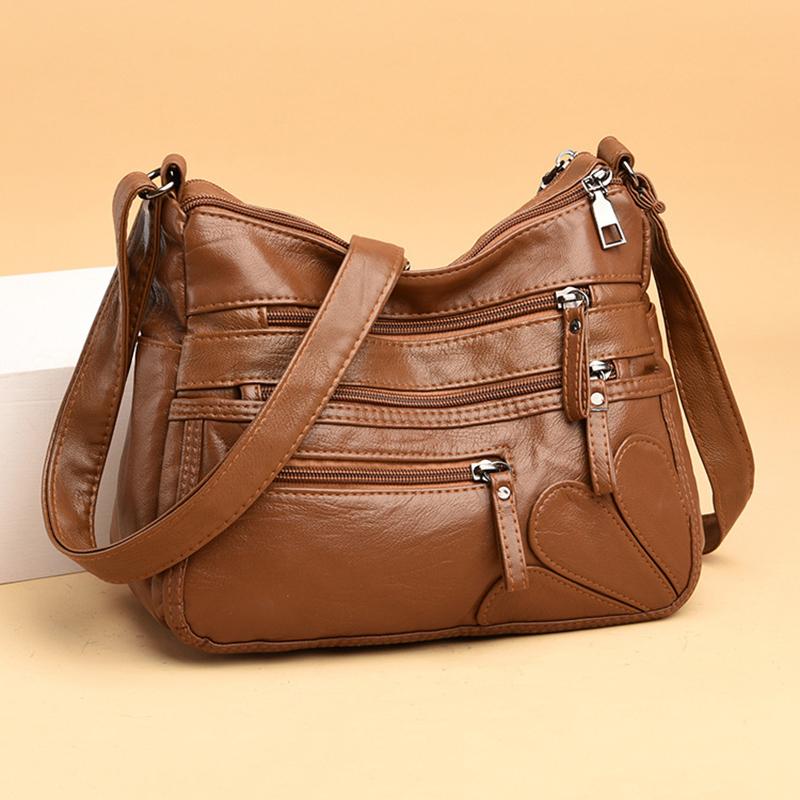 Lässige Umhängetaschen für Damen, Weiche PU-Leder-Crossbody-Handtasche, Reißverschluss Mode Mama Messenger Bag Tasche zum Einkaufen
