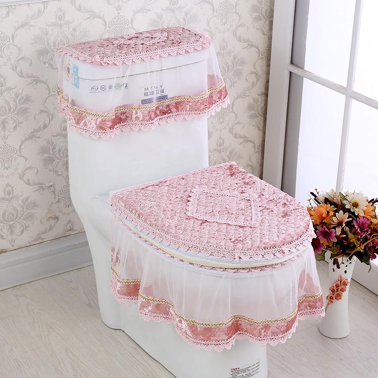 

3 PCS/Set Gold Velvet Lace Toilet Seat Cover Set Toilets U-Shaped Coat Home Bathroom Toilets Mat Tank Cover Toilet Cover Sets