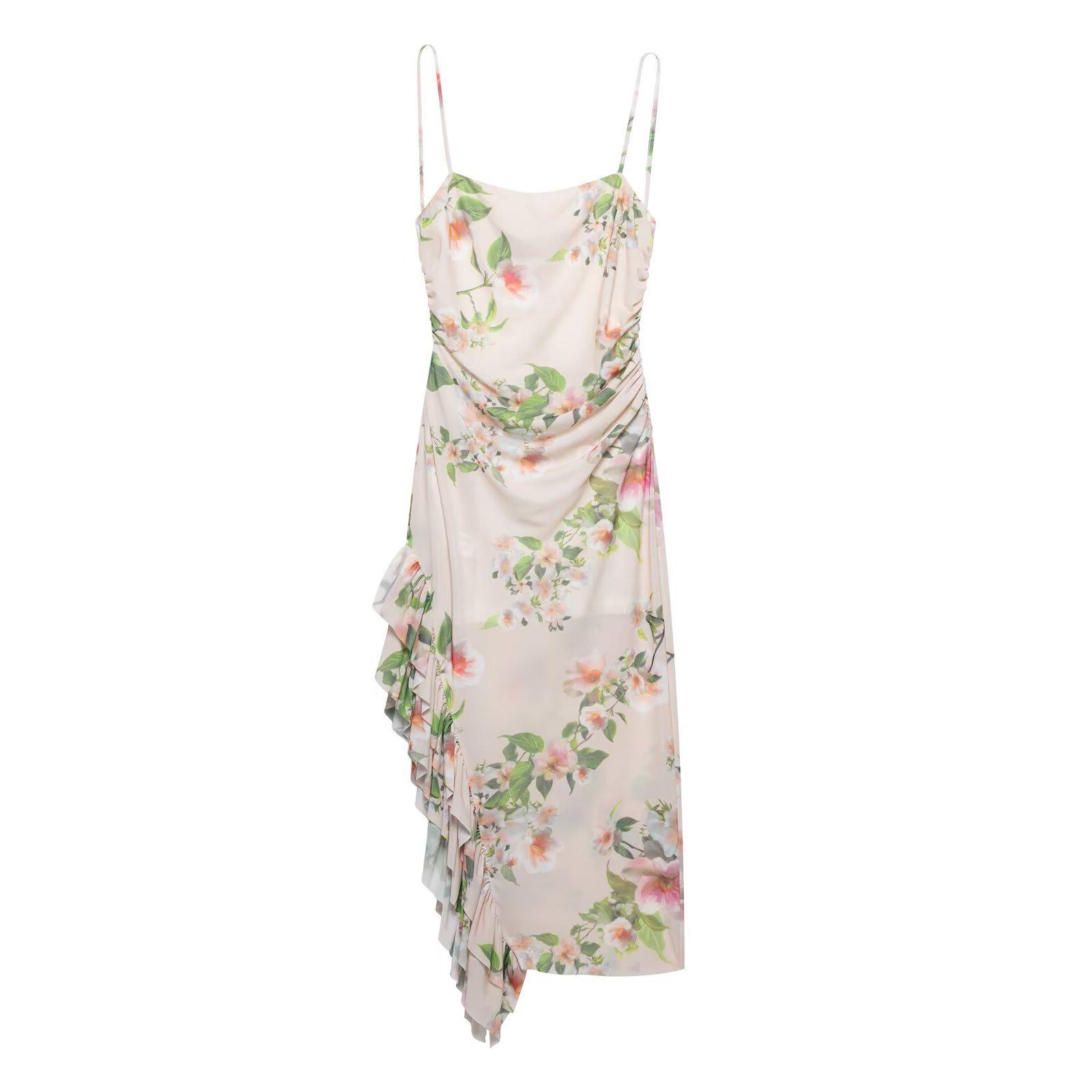 

TAOP&ZA Spring/Summer Women s Elegant Backless Floral Ruffle Strap Dress Medium
