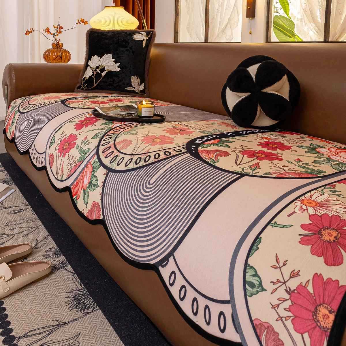 

Ретро ветер диванная подушка специальной формы неправильная защита от царапин когтями кошек нескользящая прямой ряд 2025 новый цельный чехол высокого класса 90*70cm