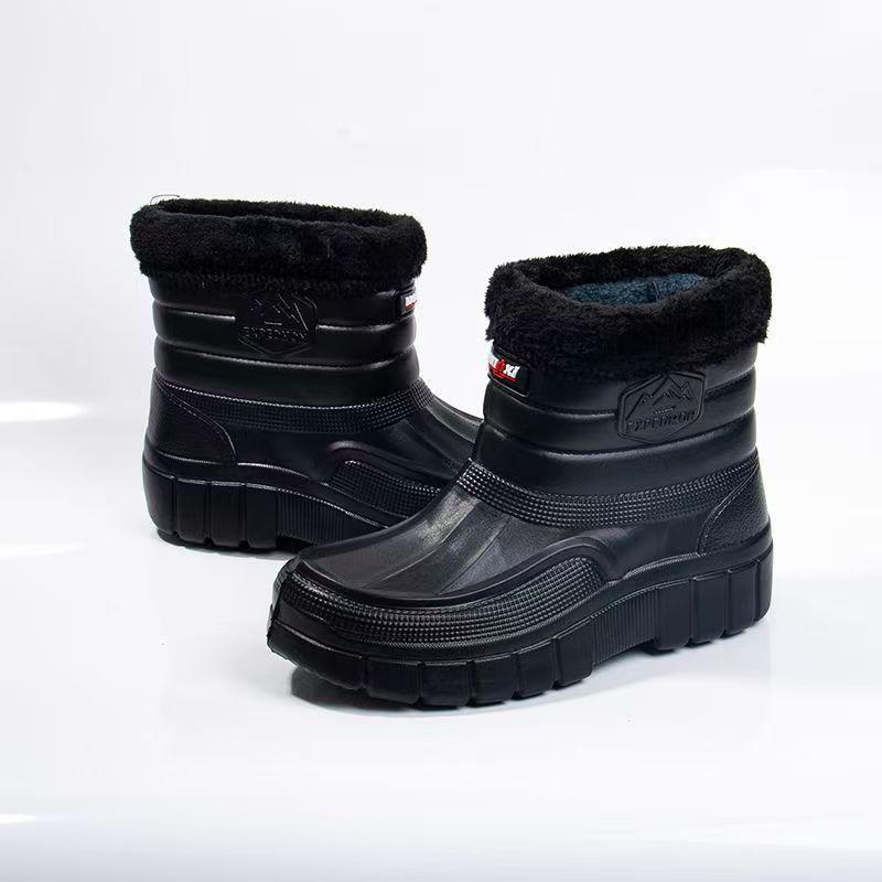 Pánské zimní sněhule s fleecovou podšívkou: Teplé, Nepromokavé, Protiskluzové, Lehké, Pohodlné bavlněné boty se stahovací šňůrkou na ryby