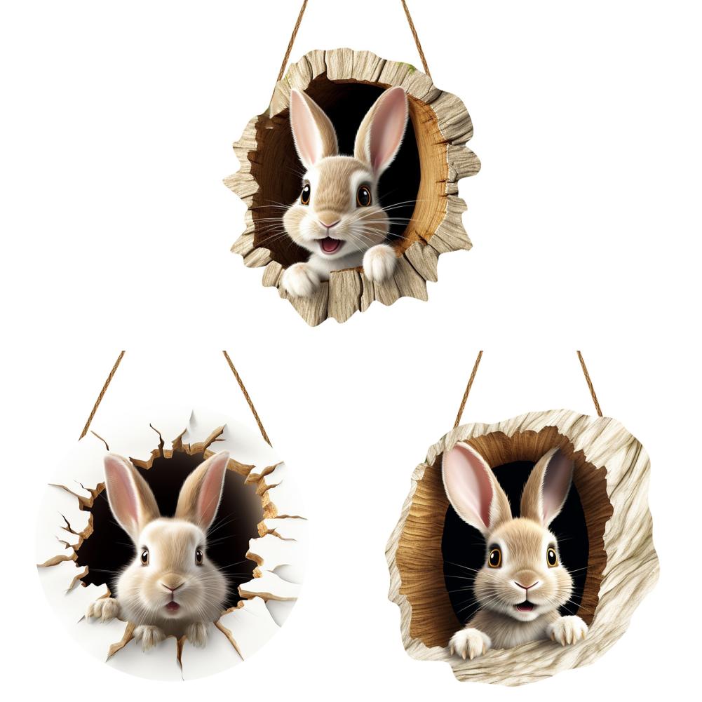 3/1 Set Easter Bunny Door Sign Pendant Decoration Wooden Hanging Spring Happy Rabbit Construction Door Easter Party Decor 2025
