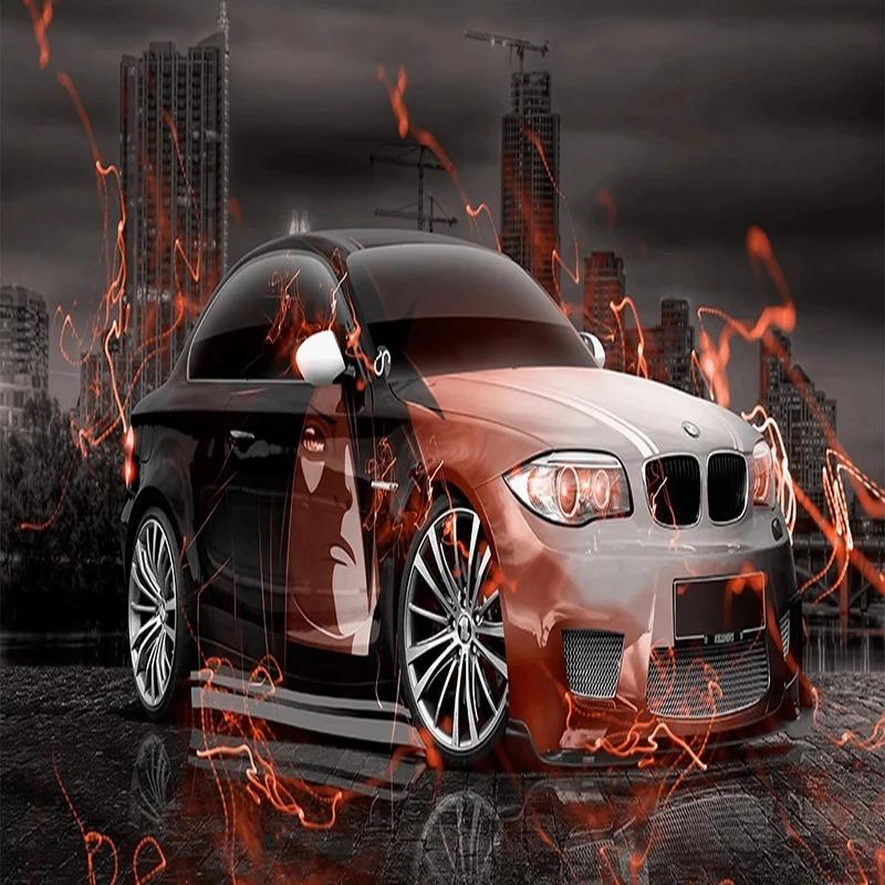 Wallpaper 3d Creative Art Sports Car Murals Restaurant Cafe Bar Ktv Background Wall Mural