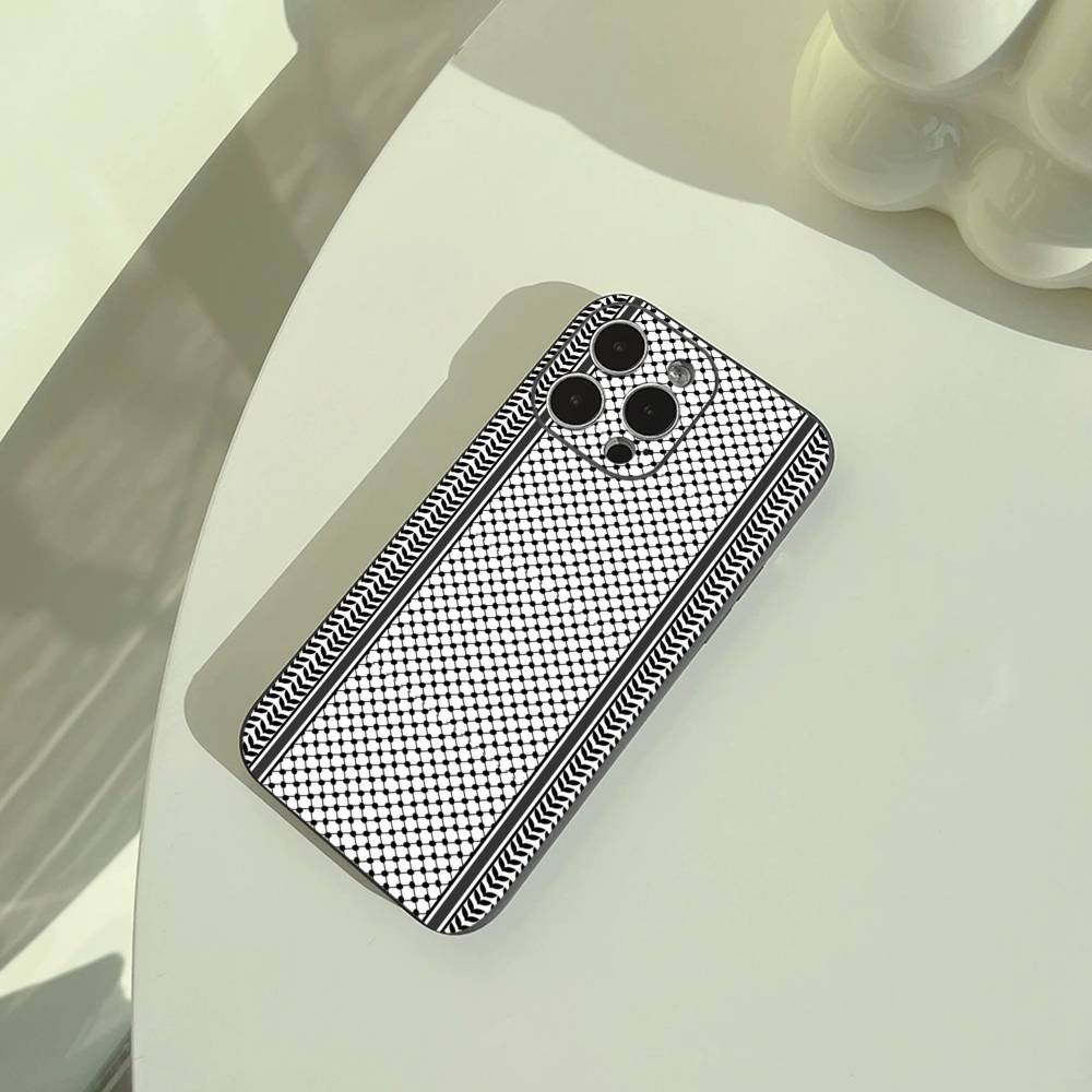 Palestinian Keffiyeh Phone Case For iPhone 17,16,15,14,13,12,11 Pro Max, Lightweight and practical Soft Black Cover
