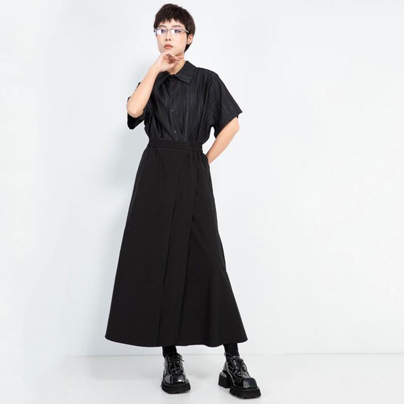 Black Plus Size Vintage High Waist Casual Loose Summer Wide Leg Skirt Pants Women Trousers
