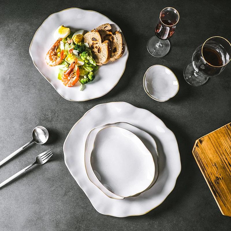 Ceramic Dinner Plate Shaped Tableware Soup Basin Pasta Steak Plate Household Sushi Dishes Salad Bowls Snack Dessert Pastry Trays