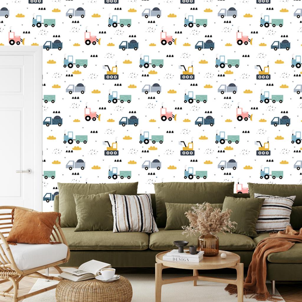 Colorful Excavator Tractors Wallpaper for Living Room and Bedroom 50x1000
