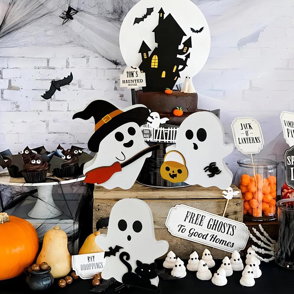 3 Pcs Cute Ghost Halloween Decorations for Party Home Shelf Display