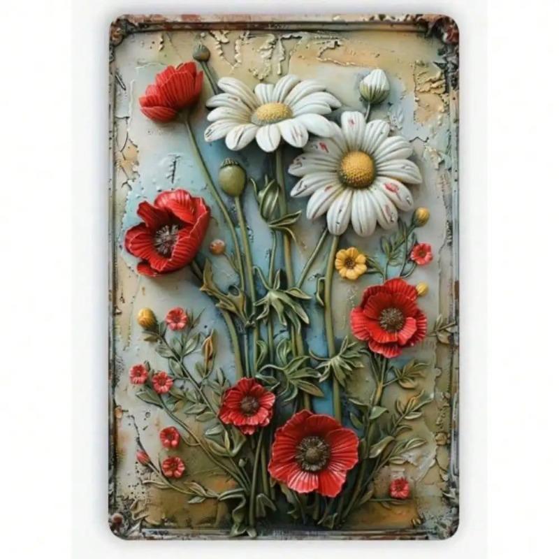 

Ретро Квітковий 3D Металевий Настінний Декор Винтажний Знак для Дому 20x30cm