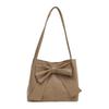 Stylish Bowknot Decorated Shoulder Bag Casual Handbag Large Capacity Top Handle Bags For Travel And Work  Khaki