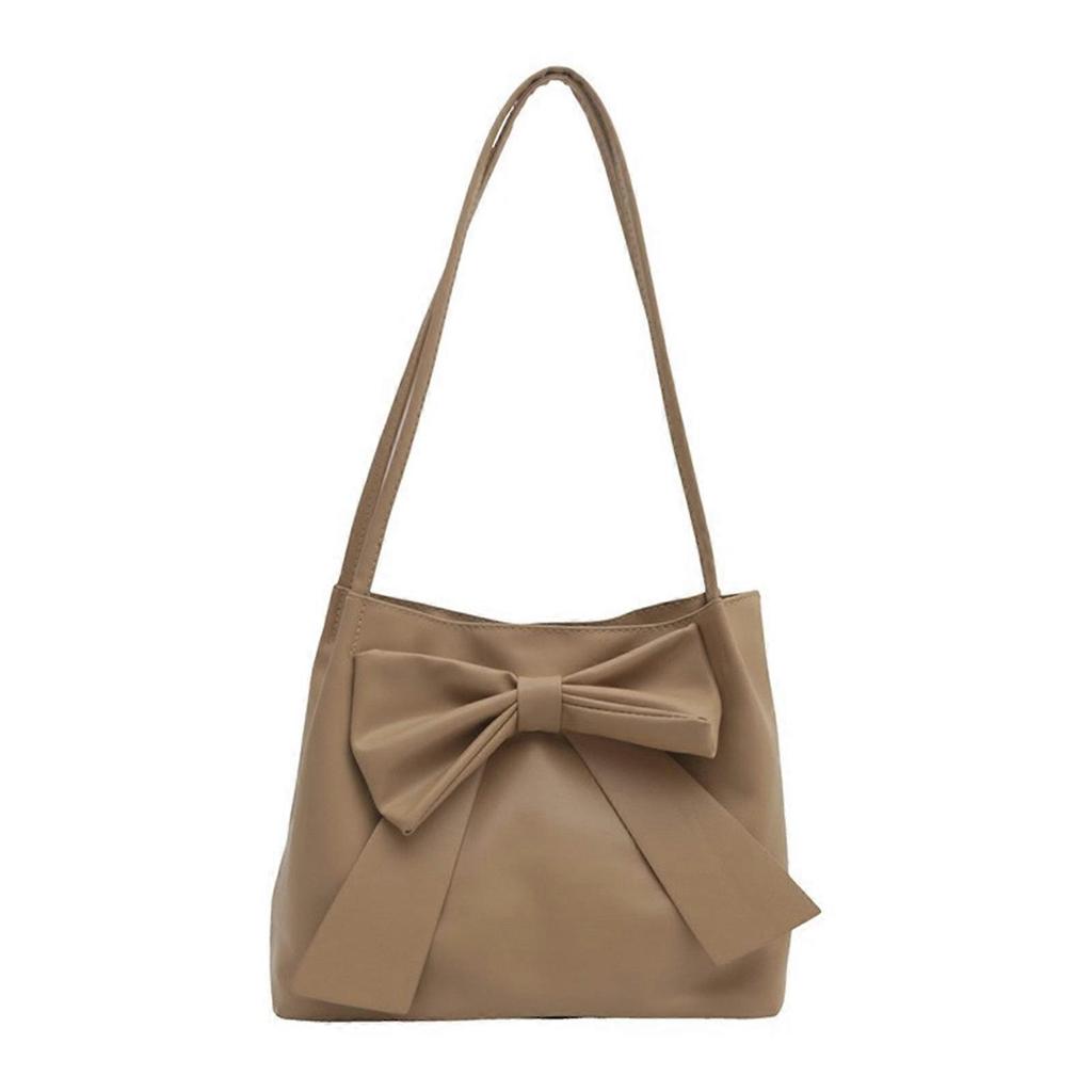 Stylish Bowknot Decorated Shoulder Bag Casual Handbag Large Capacity Top Handle Bags For Travel And Work Khaki