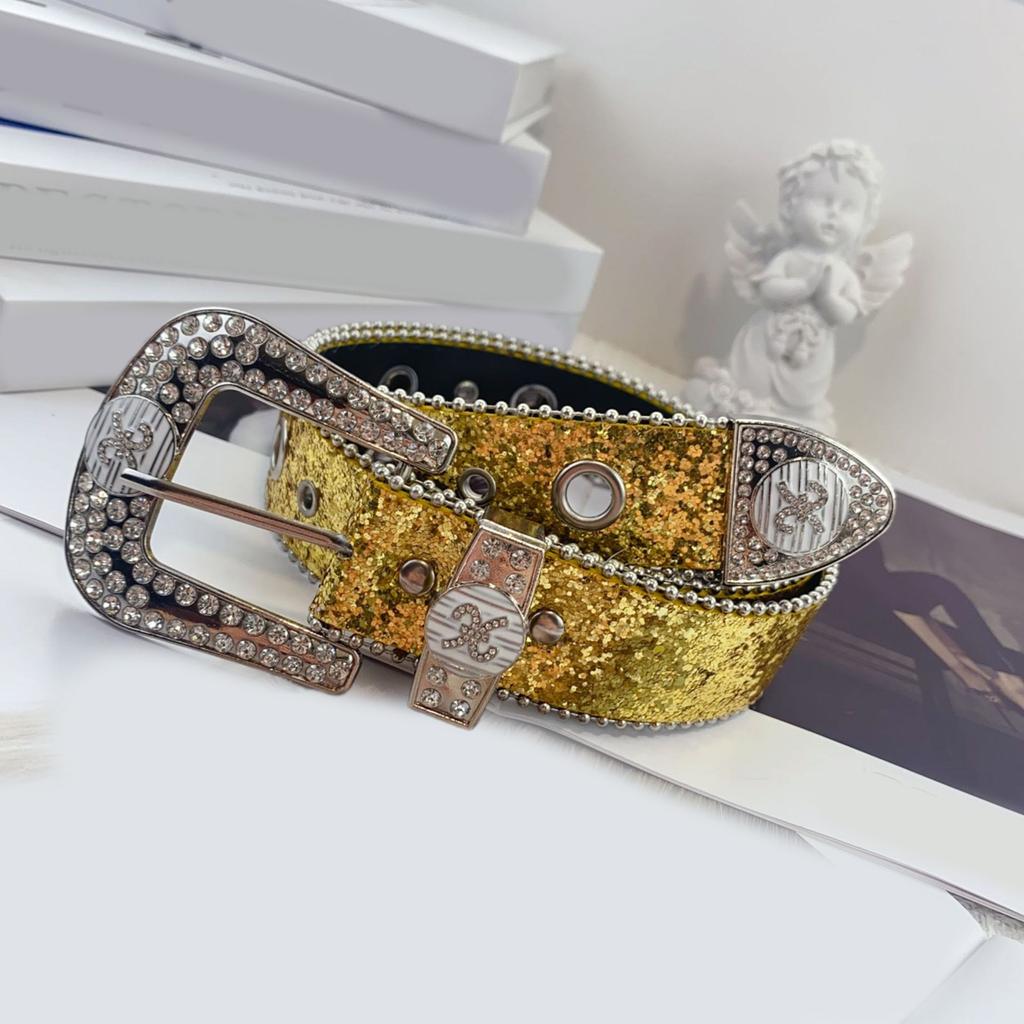Rhinestones Buckle Belt Aesthetic Big Eyelet Belt Gothic Pants Belt Girl Waistband Female Western Sequined Waiststrap