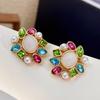Fashion Classic Pink Color Crystal Enmale Earrings For Women Girls Exquisite Design Pendant Flower Ear Rings Jewelry Accessories