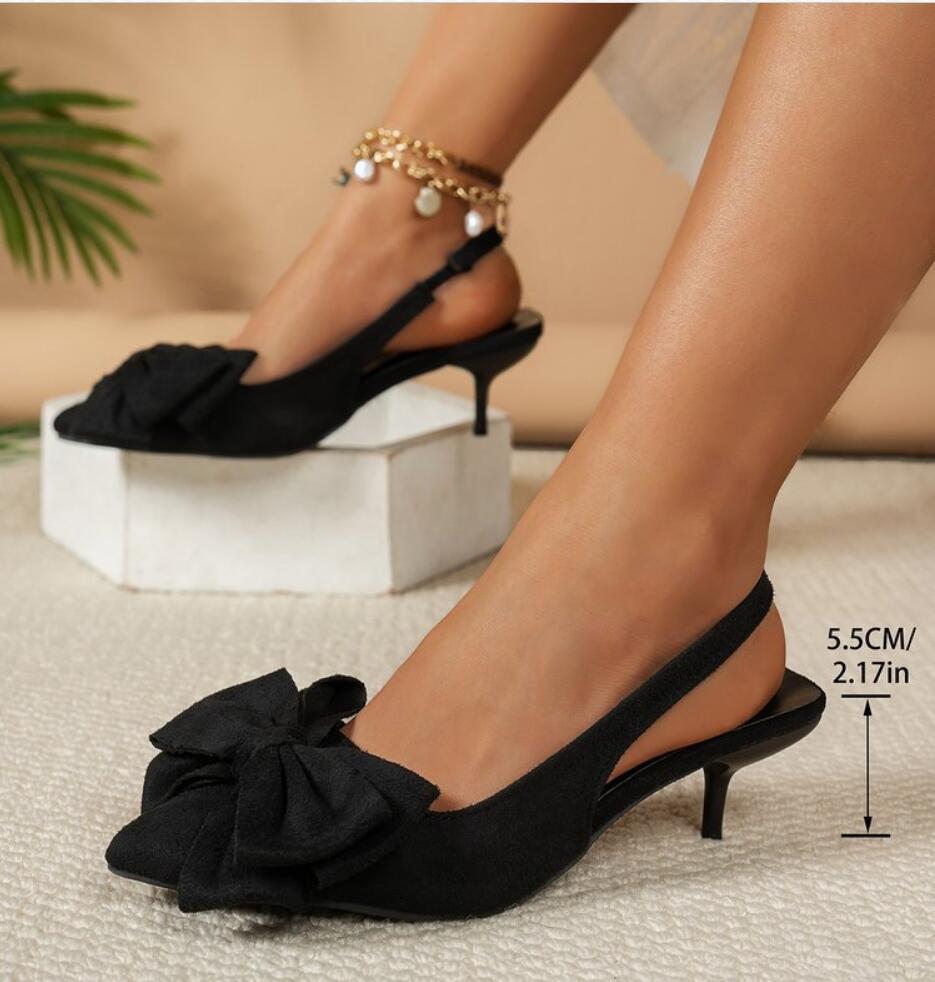 

Vintage Leopard Print High Heel Sandals Summer 2026New Pointed Toe Stiletto Sexy Bow Ladies Sandals Big Size Slippers Shoe Woman 43 чорний