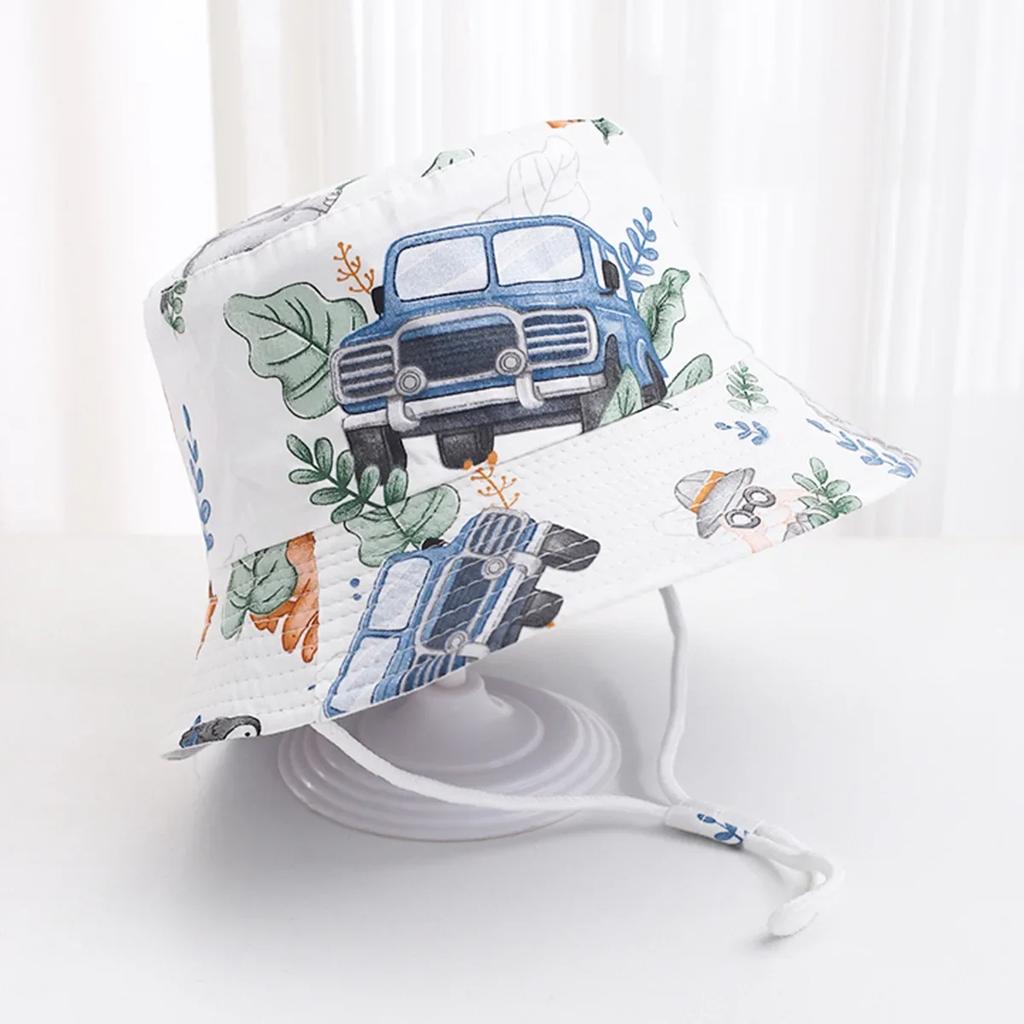 Baby Sun Hat Summer Kids Cartoon Dinosaur Print Soft Cotton Bucket Hat For Girls Boys Panama Beach UV Protection Cap Children