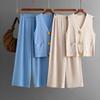 A New Summer Fashion Set for Women, Featuring Sleeveless Button-up Knitted Tops and Solid-color Casual Wide-leg Pants