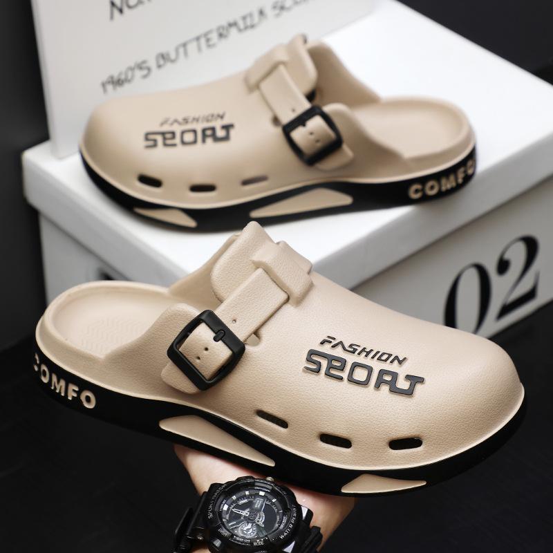 

Мужские повседневные тапочки, Дышащая обувь, Износостойкие, Уличная обувь, Пляжная обувь, Обувь с закрытым носком 38-39 хаки