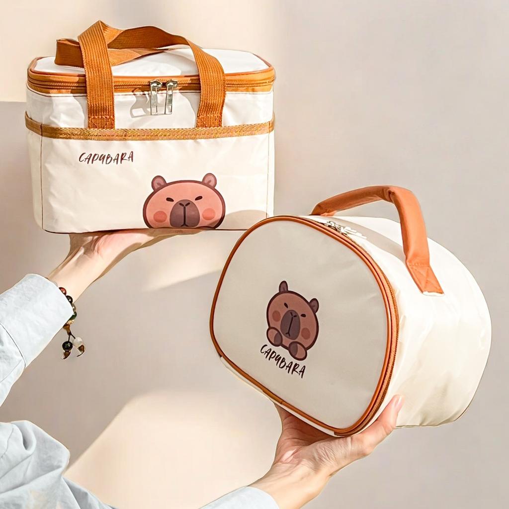 WORTHBUY Capybara Portable Insulated Lunch Bag Kids Student Waterproof Large Capacity Food Thermal Bag Camping Picnic Cooler Bag