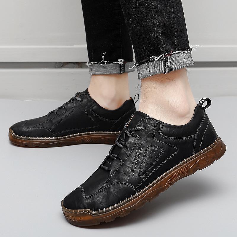 Pantofi din piele de primăvară și toamnă Piele naturală pentru bărbați Dimensiuni mari Piele moale pentru bărbați Pantofi cu talpă cu tendon, respirabil, cu gura mică