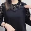 Women Spring and Autumn Round Neck Solid Color Sweater Lace Long Sleeve Patchwork Embroidered Pullovers
