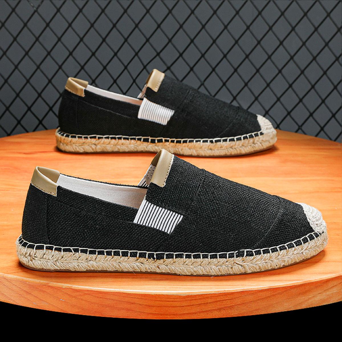 

Fashion 2025New Men Linen Casual Shoes Women Handmade Weaving Fisherman Shoes Fashion Casual Flat Espadrilles Driving Shoes Big Size 46 чорний
