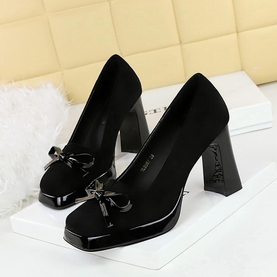 Voděodolné platformové boty na vysokém podpatku se čtvercovou špičkou, semišová dekorace s motýlí mašlí, dámské boty s mělkým výstřihem, super vysoké podpatky, lodičky