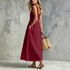Women Sleeveless Button Front Maxi Dress Casual Long Dress with Pockets Lightweight Summer Sundress