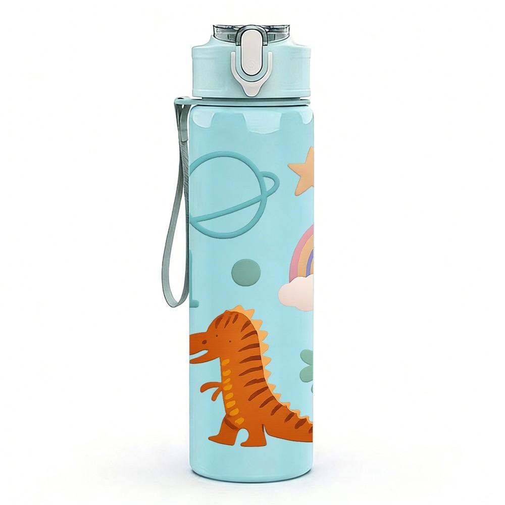 1PC Dinosaur Rainbow Number Set 750ml Color Plastic Sports Water Bottle Leakproof Flip Straw Lid Suitable for Sports Office Home Use
