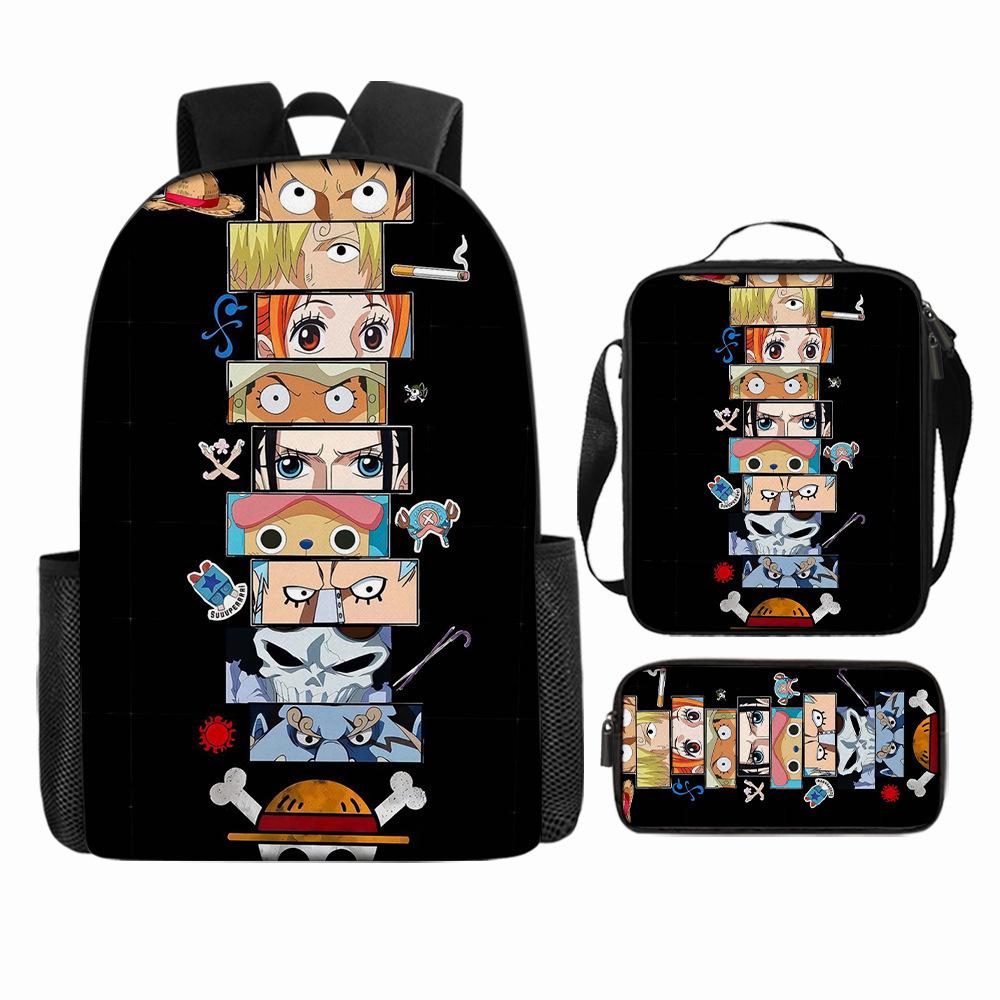 Anime Rucksack Set One Piece Naruto Schultasche für Jungen Schüler Laptop Rucksack Umhängetasche Federmäppchen 3-teilig Große Kapazität Wasserdicht