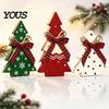 Rustic Christmas Tree Tabletop Ornaments 3Pcs Wooden with Plaid and Hemp Rope Bow, Farmhouse Indoor Decorations for Fireplace Polka Dot Xmas