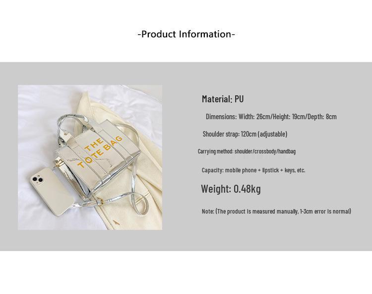 2023 Shiny Patent Leather Lettering Tote Bag for Women - Single Shoulder and Crossbody