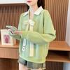 Bow Tie Decoration Women's Sweatshirt Lapel Contrasting Solid Color Long Sleeved Pullover Korean Version Autumn New Style Loose Woman Top