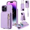 Crossbody İpi Deri Cüzdan Kılıf Iphone 15 14 13 12 11 Pro Max Askı Kablosu Fermuar Yan Kart Cebi Arka Kapak