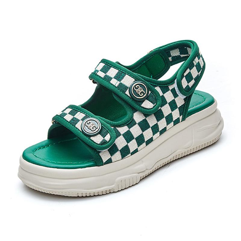 

2024 летняя обувь, женские сандалии на толстой подошве, обувь из дышащей ткани на плоской подошве 4,5 см, мягкая брендовая женская повседневная обувь бежевого, зеленого, черного цвета 35 зелёный