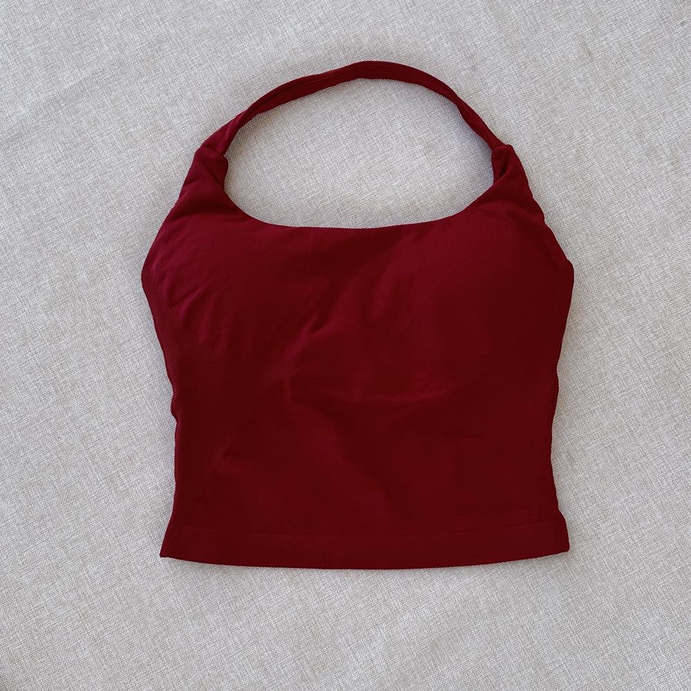 European Seamless Halter Neck Sports Vest & Ruched Yoga Shorts Set