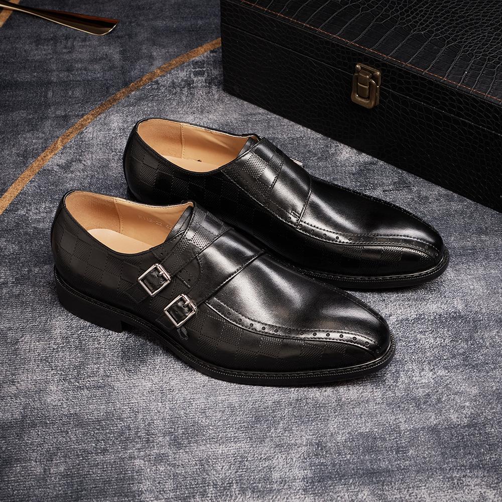Leather Shoes Men'S Handmade Leather Dress Metal Buckle Business Men'S Shoes Casual Breathable British Engraved Monk Shoes