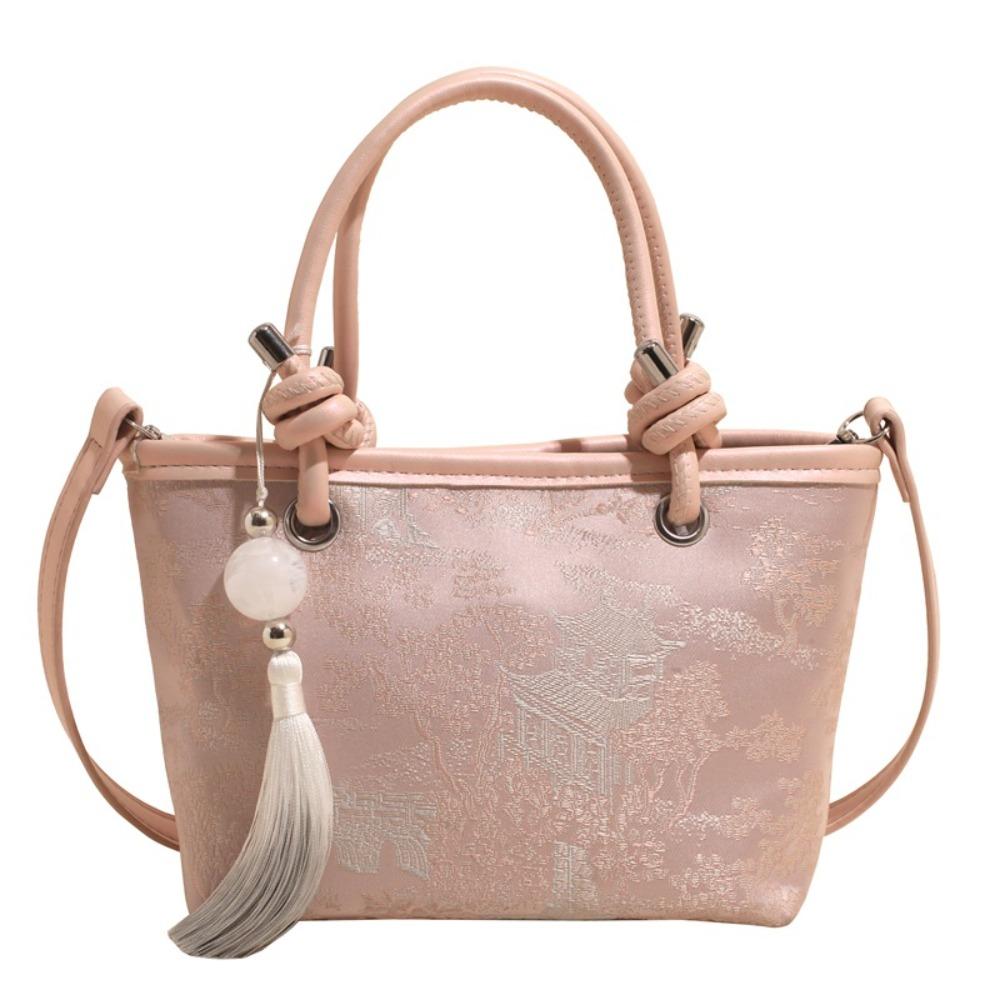 

Elegant Embroidery Shoulder Bag Sweet Hanfu Bucket Bag Casual Chinese Style Handbag Party розовый