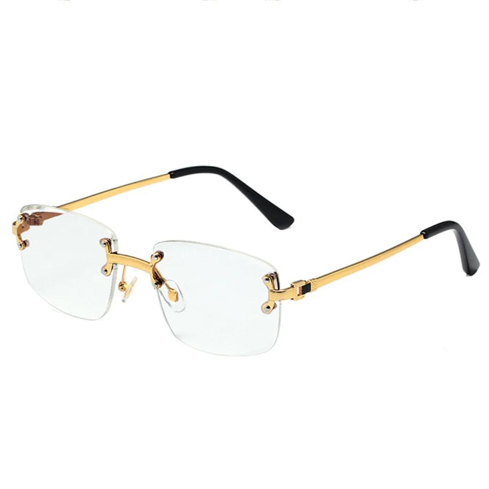 

Vintage Rivet Metal Material Rimless Sunglasses Women For Men Square Sun Eyeglasses Punk Luxurious Brand Style Designer Popular Gradient Glasses
