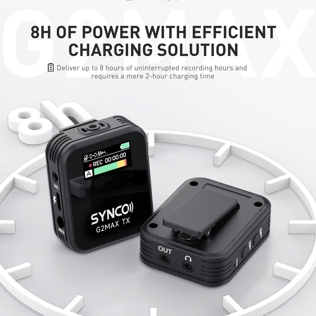 SYNCO G2MAX 1-Trigger-2 2.4G Wireless Microphone System Clip-on Microphone 200M Transmission Range