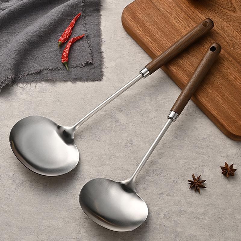 Stainless Steel Wok Spatula Chef-Specific Cooking Spoon Wooden Long Handle Mushroom Shovel Kitchen Cooking Utensils