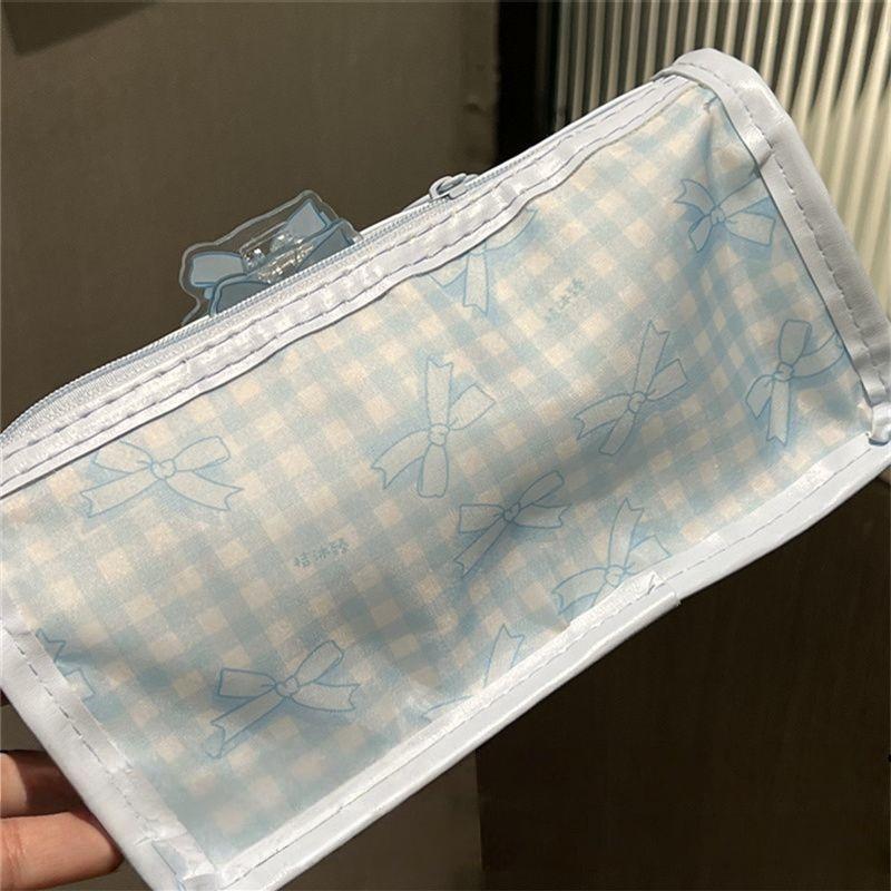 Sweet Bow Zipper Transparent Pencil Case Box Student Stationery Storage Bag Large Capacity Makeup Bag Cartoon Zipper Pen Bag